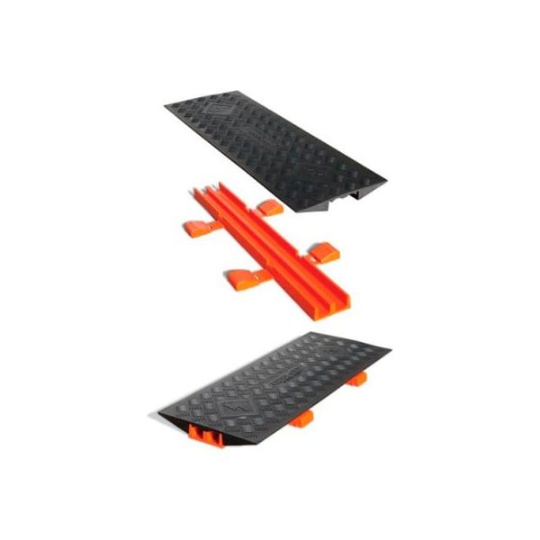Justrite Cable Protector Bridge, 2 in H, 36 in L, 13 in W, 2 Channel, Polyurethane, Black, Orange CL2X150-5GD-B - main